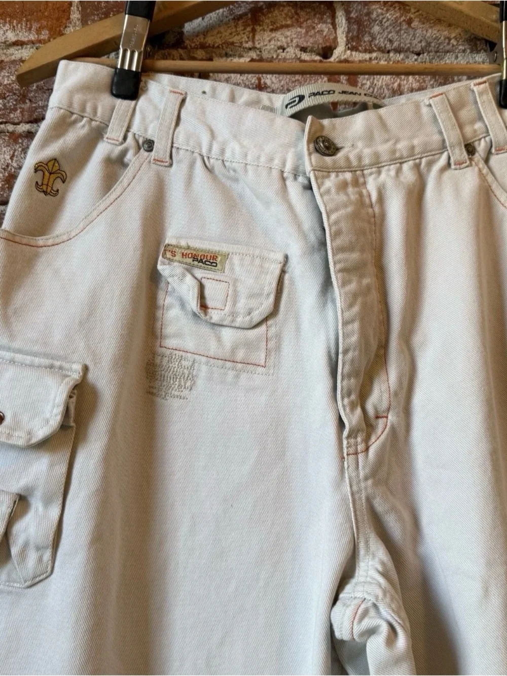Rare Paco Young Troops USA Baggy Pants With Patches And Print Tan 36x33